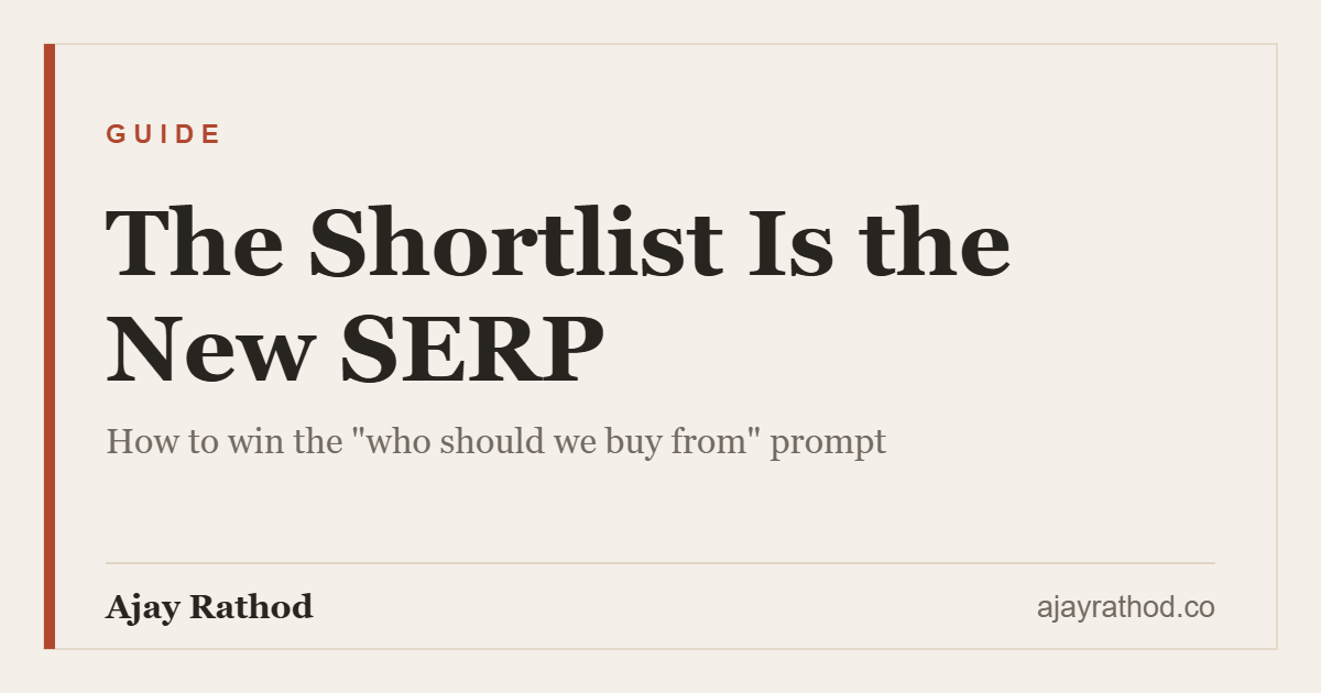 The Shortlist Is the New SERP, a guide by Ajay Rathod on winning the AI vendor-selection prompt